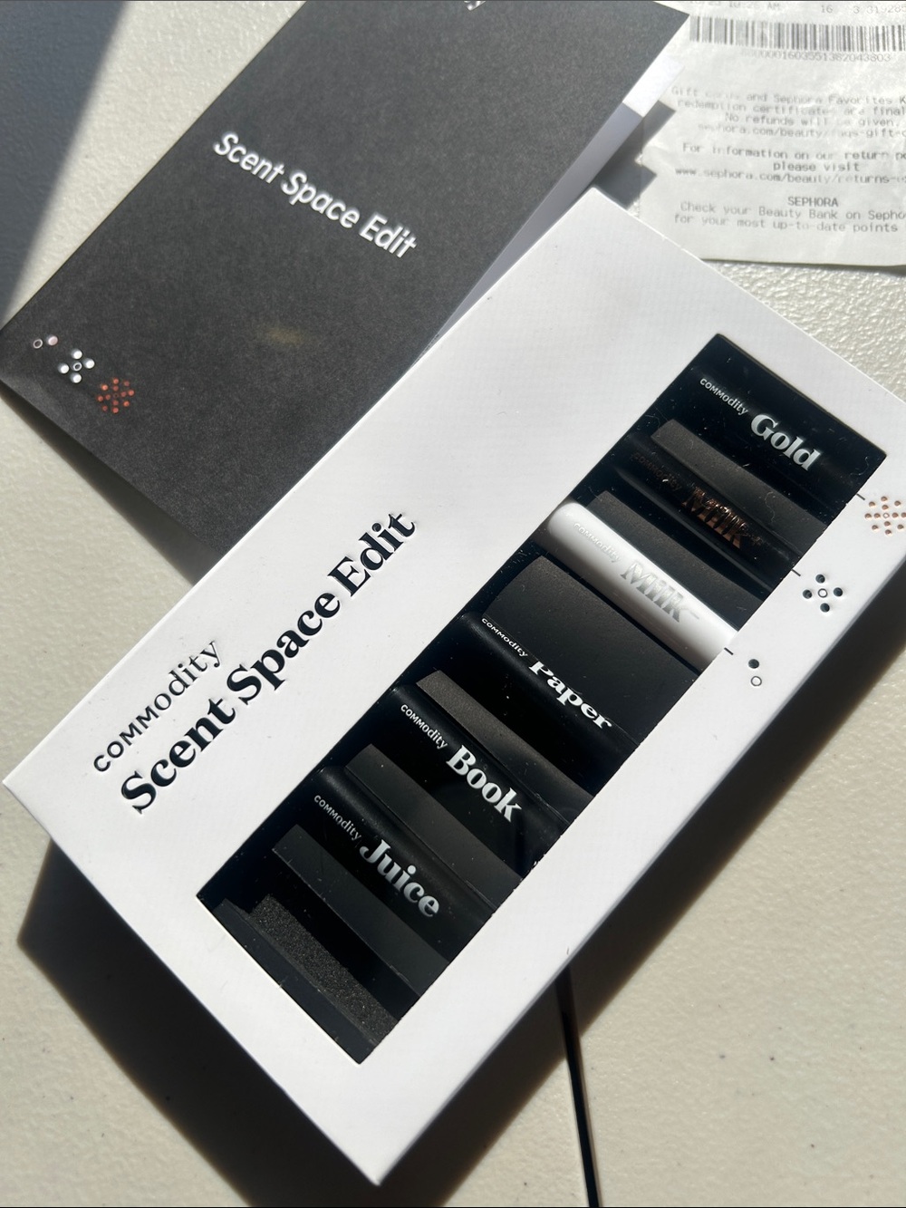 Commodity Scent Space Edit 6 Piece Mini Discovery Set Milk Gold Juice Book Paper